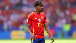 Lamine Yamal walking across the pitch during Spain's win against Croatia