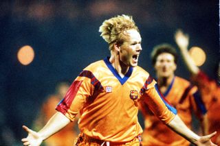 Ronald Koeman celebrates after scoring Barcelona's winning goal against Sampdoria in the 1992 European Cup final